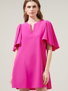Sugarlips Hot Pink Mini Dress with Flutter Sleeves